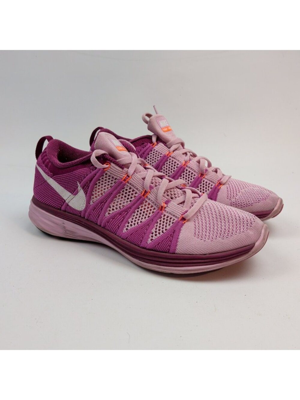 Nike Flyknit Lunar 2 Hot Pink Athletic Running Shoes 620658-615 Women's Size 9.5